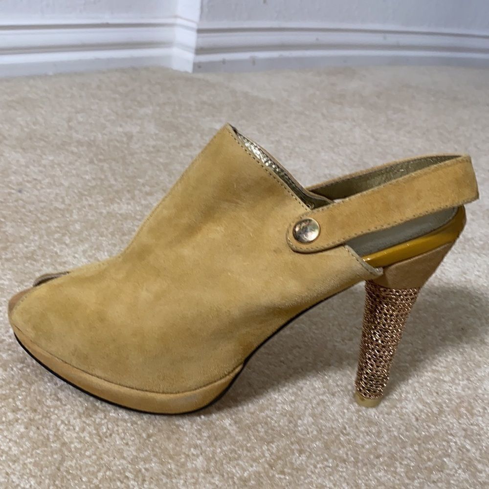 Women’s Suede Peep Toe High Heels with Chain Like Heel design - Picture 10 of 14